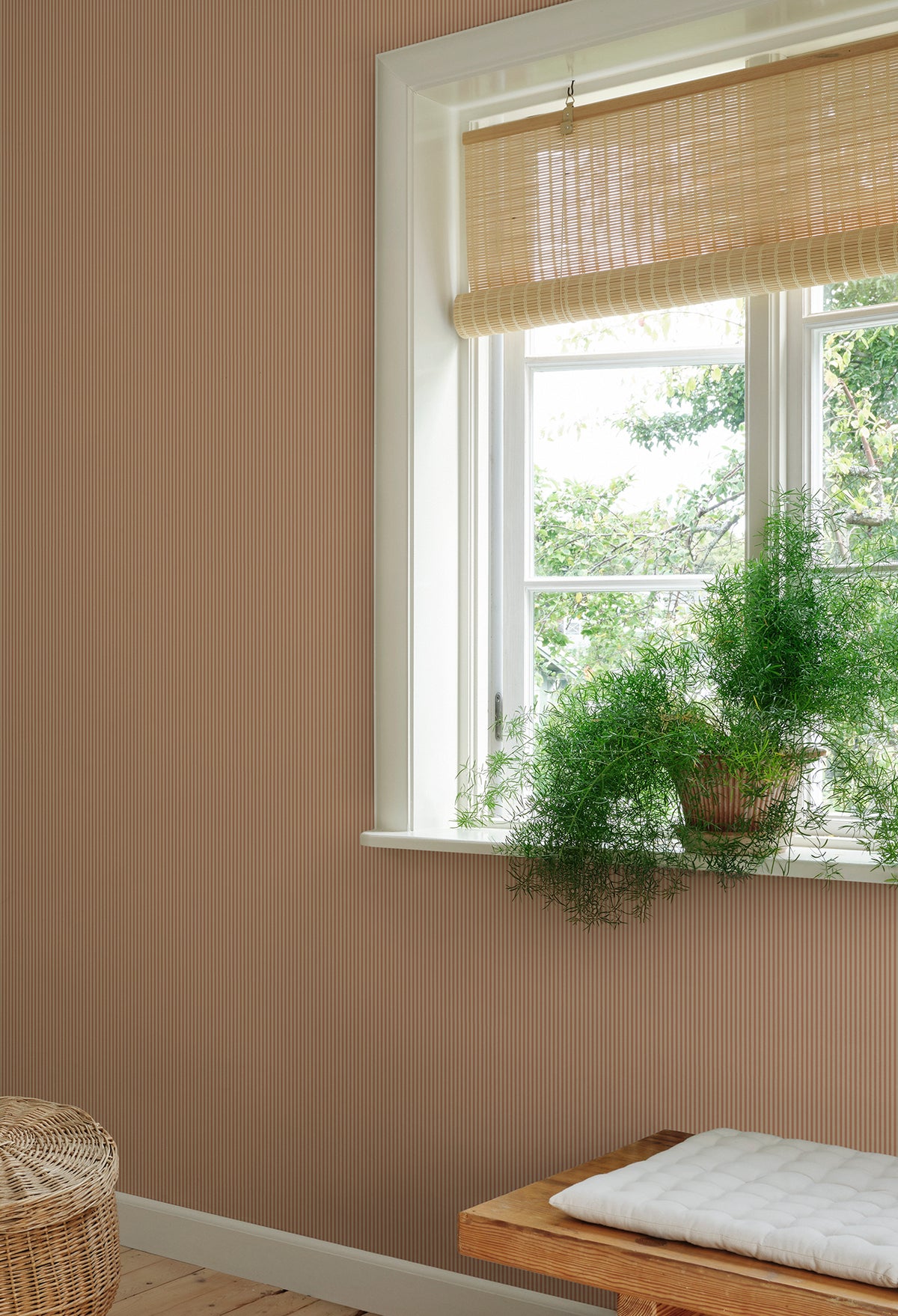Fabian wallpaper by Sandberg in Terracotta, styled in a room, view 2