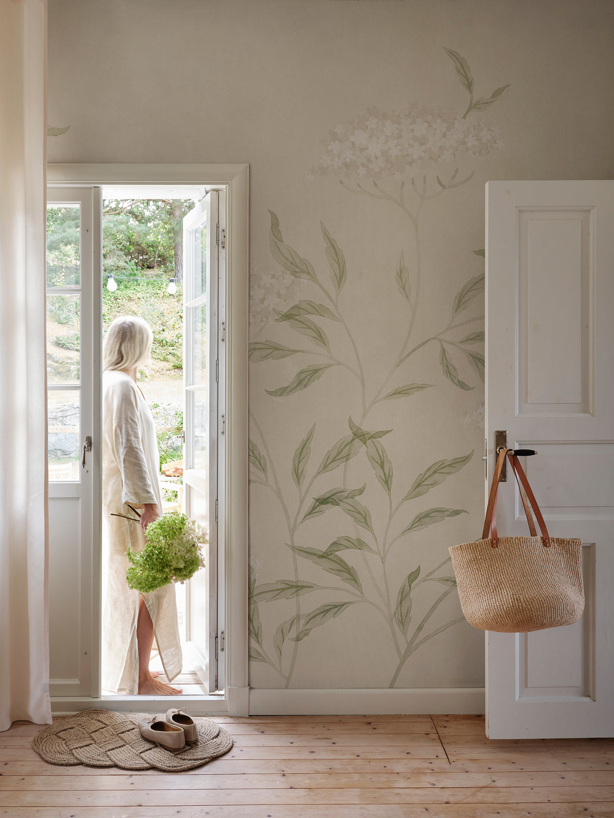 Emmalisa wall mural by Sandberg in Sandstone, styled on an interior wall