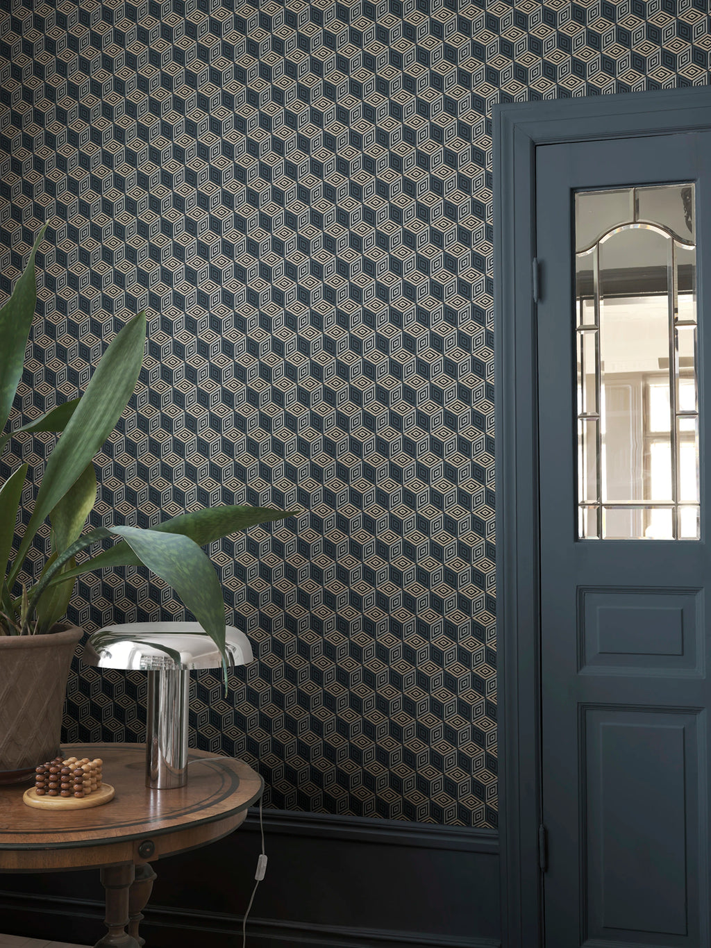Chiara wallpaper by Sandberg – geometric design, Blue – Dark Blue