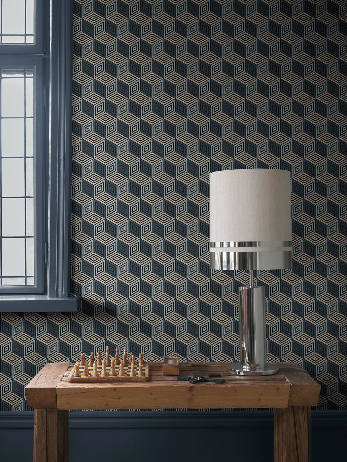 Chiara wallpaper by Sandberg – geometric design, Blue – Dark Blue