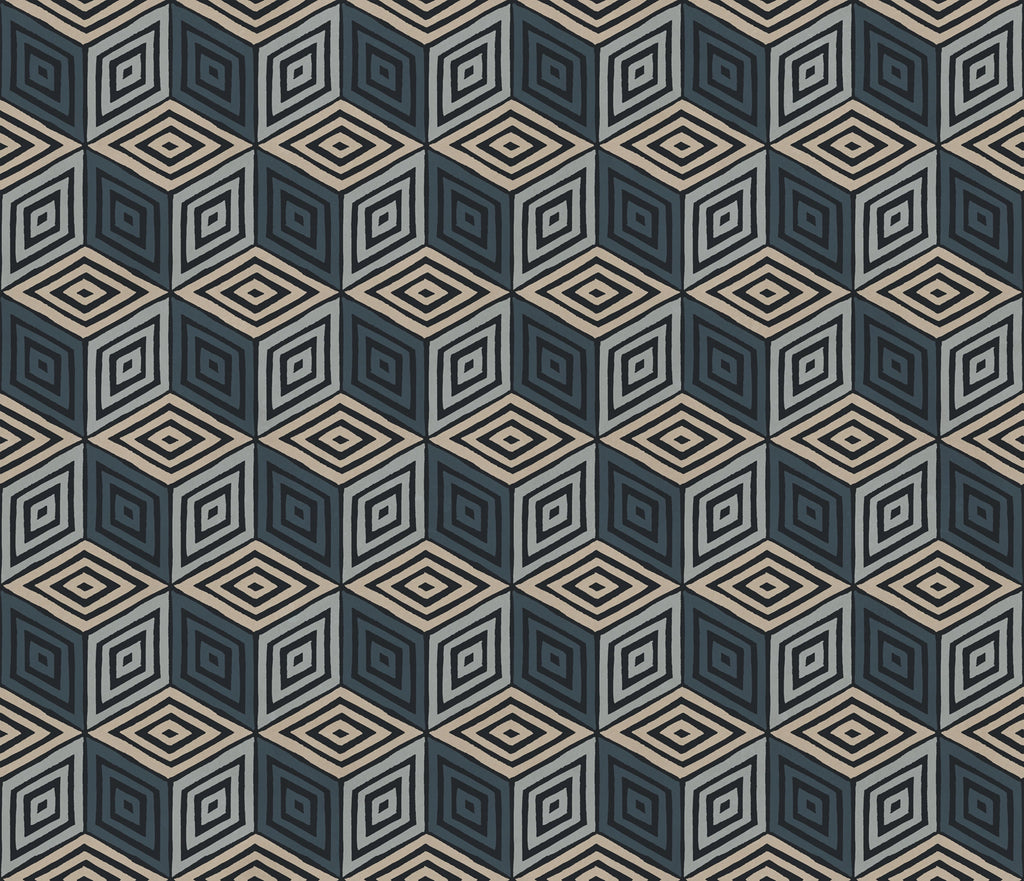 Chiara wallpaper by Sandberg – geometric design, Blue – Dark Blue – flat swatch showing the repeat