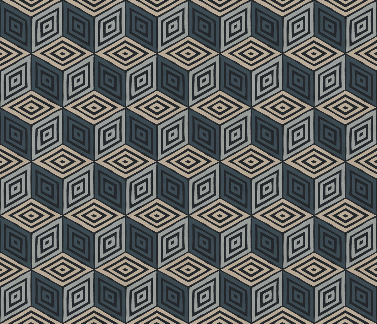 Chiara wallpaper by Sandberg – geometric design, Blue – Dark Blue