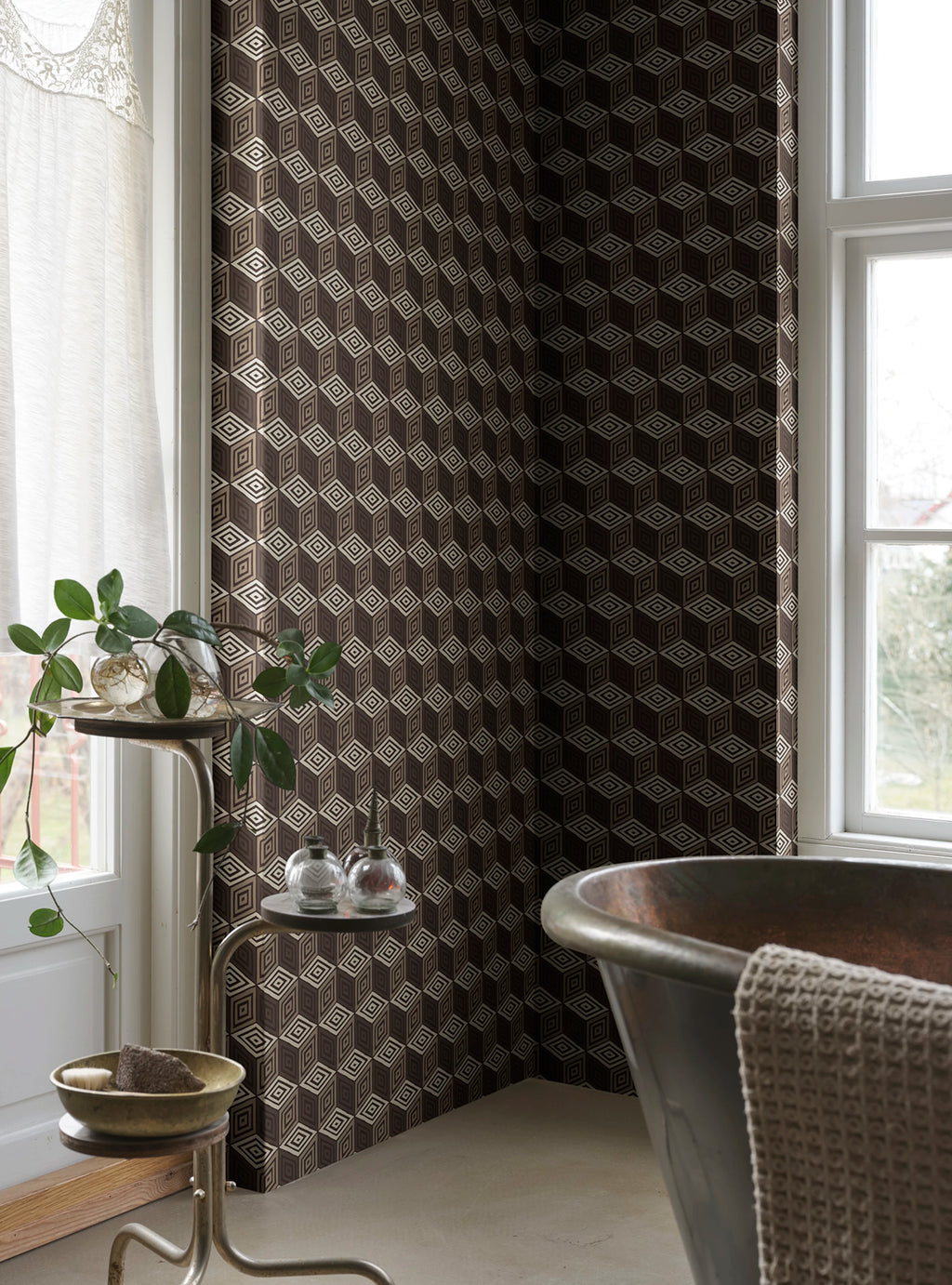 Chiara wallpaper by Sandberg – geometric design, Brown