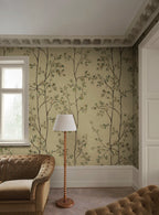 Laura wallpaper by Sandberg – botanical design, Yellow – Honey – styled in a room setting, view 7