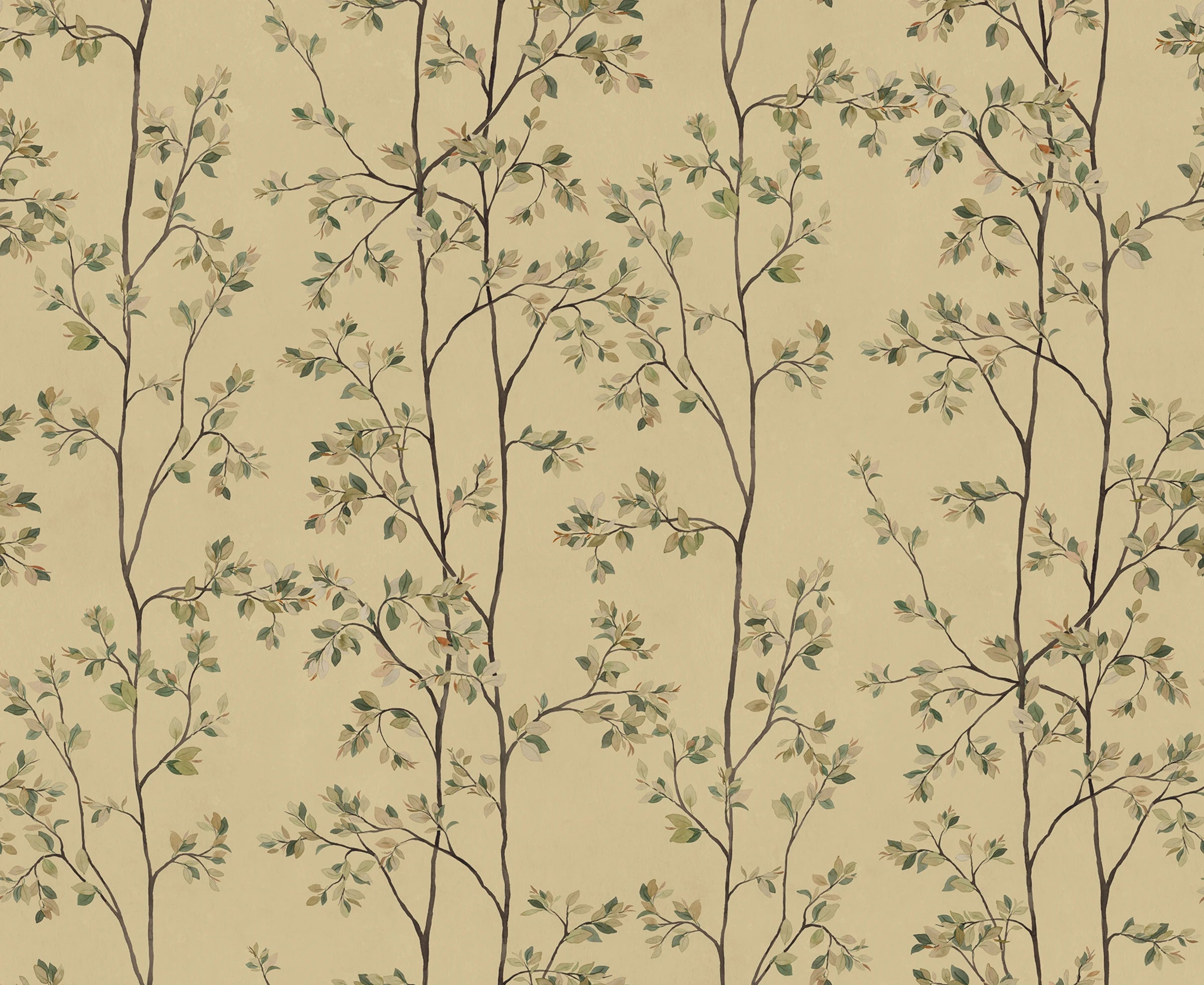 Laura wallpaper by Sandberg – botanical design, Yellow – Honey – flat swatch showing the repeat, view 4