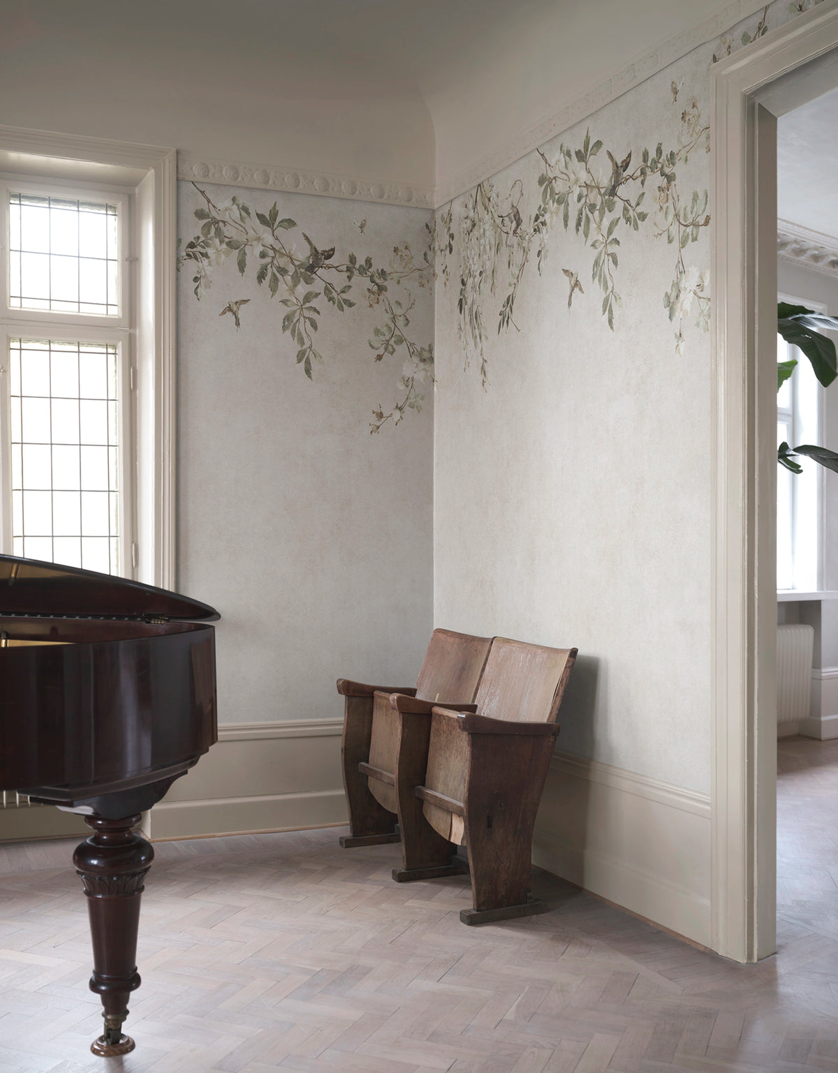 Nico wall mural by Sandberg – botanical design, Beige – Sand – styled in a room setting, view 6