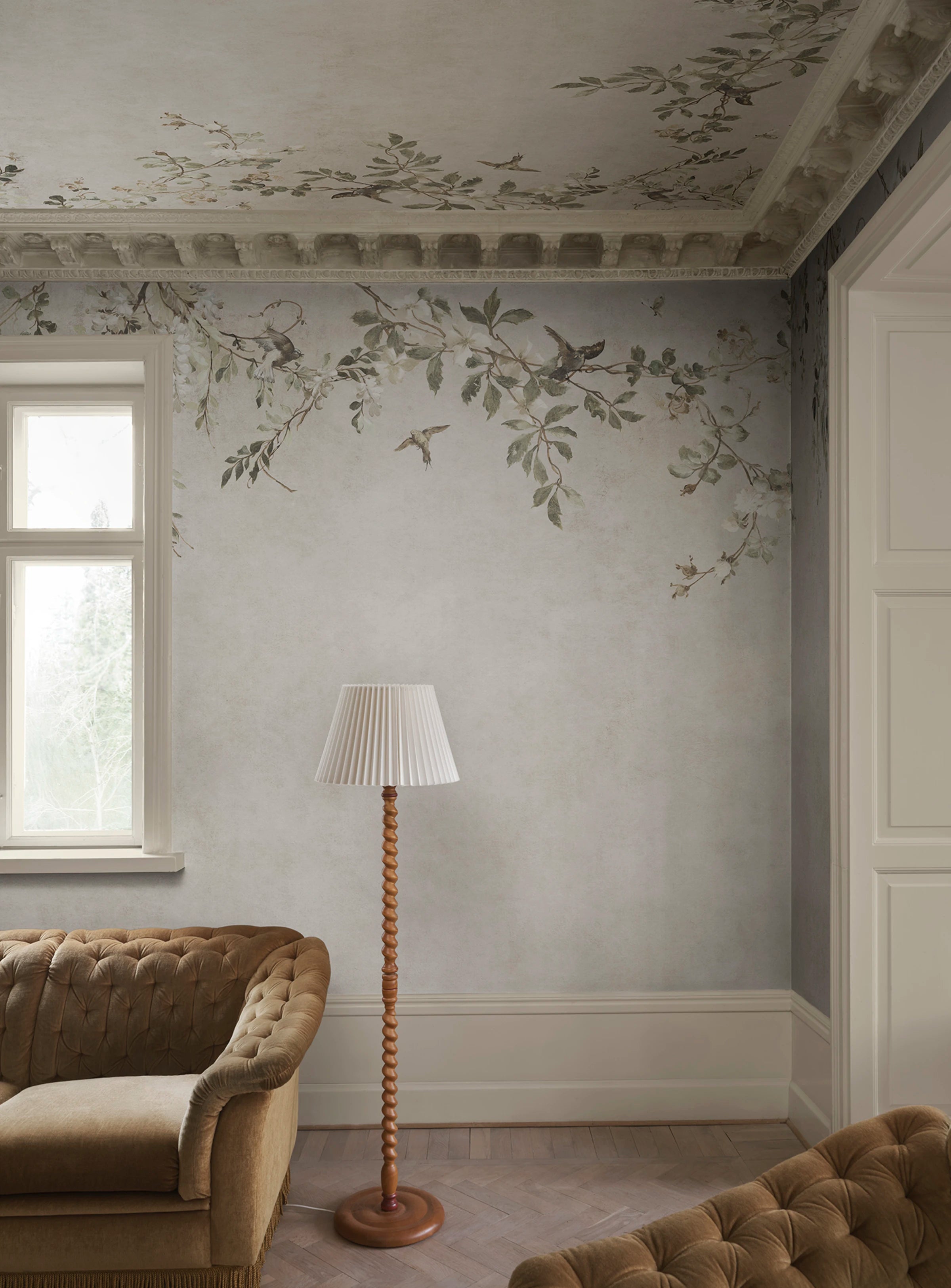 Nico wall mural by Sandberg – botanical design, Beige – Sand – styled in a room setting, view 7
