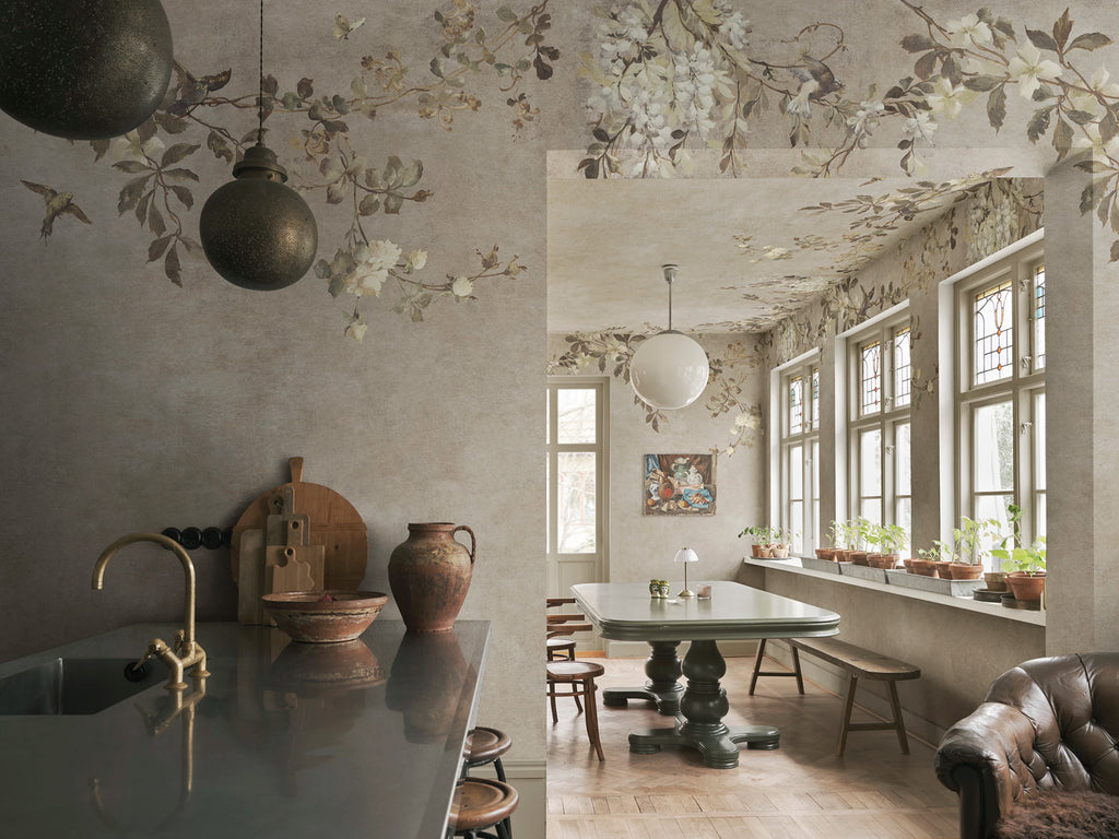 Nico wall mural by Sandberg – botanical design, Beige – styled in a room setting, view 3