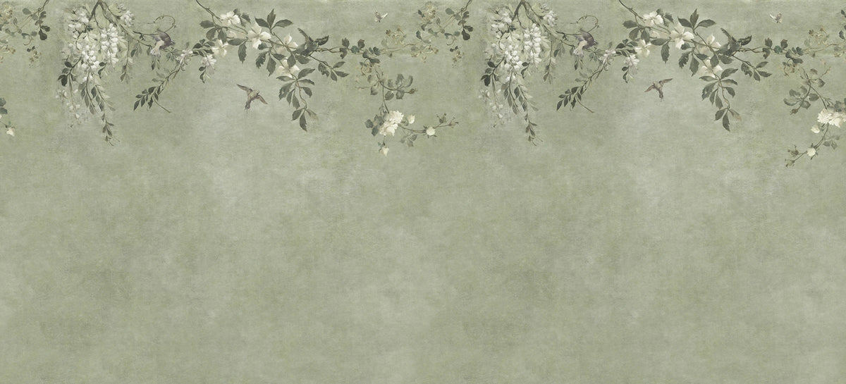 Nico wall mural by Sandberg – botanical design, Sage Green – flat swatch showing the repeat, view 2