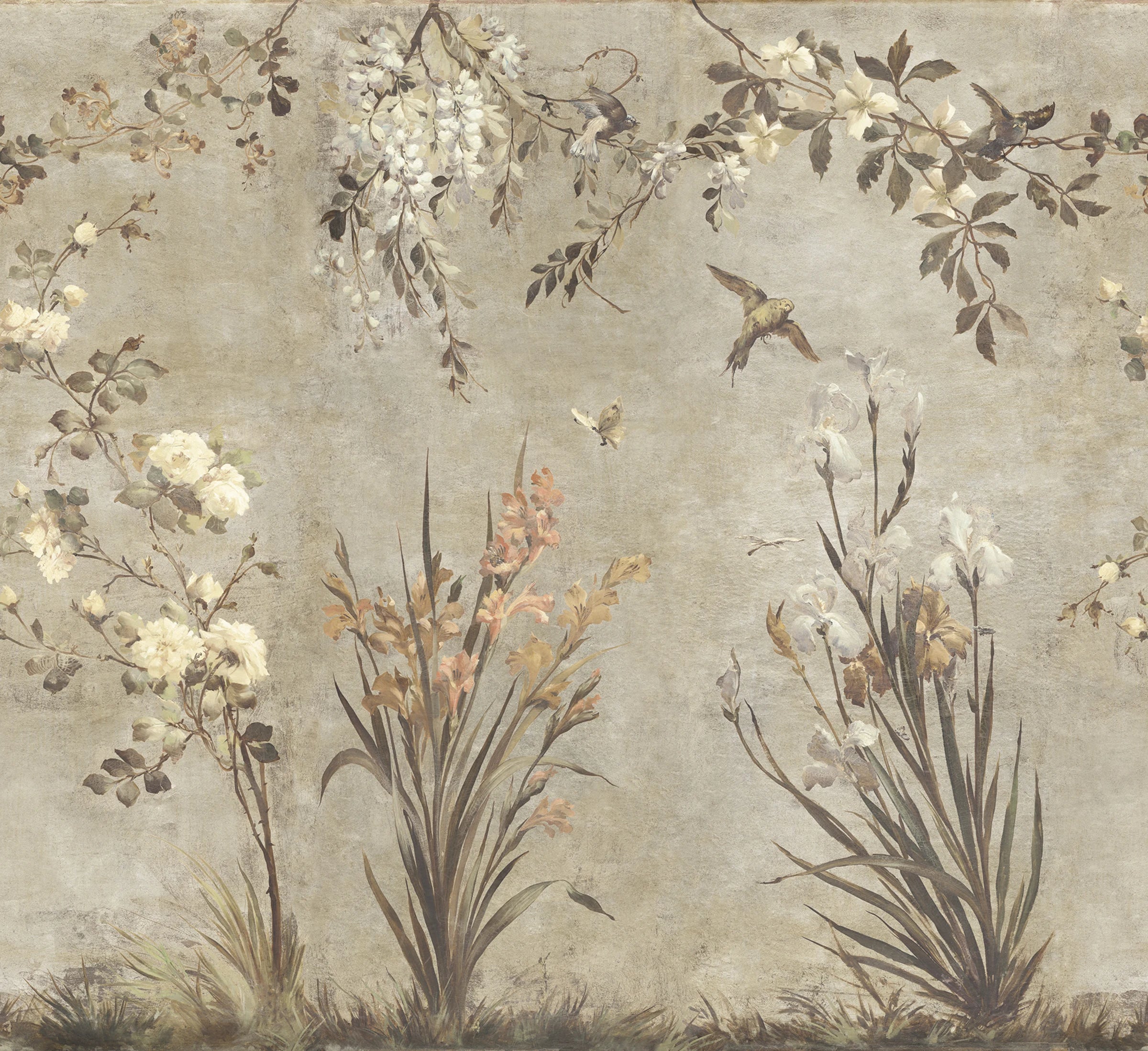 Nicola wall mural by Sandberg – floral design, Beige – flat swatch showing the repeat
