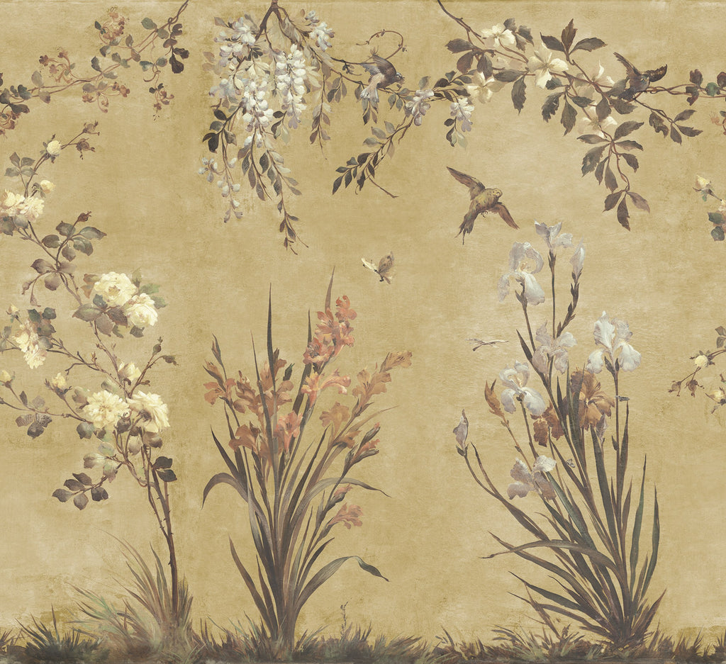 Nicola wall mural by Sandberg – floral design, Yellow – flat swatch showing the repeat, view 4