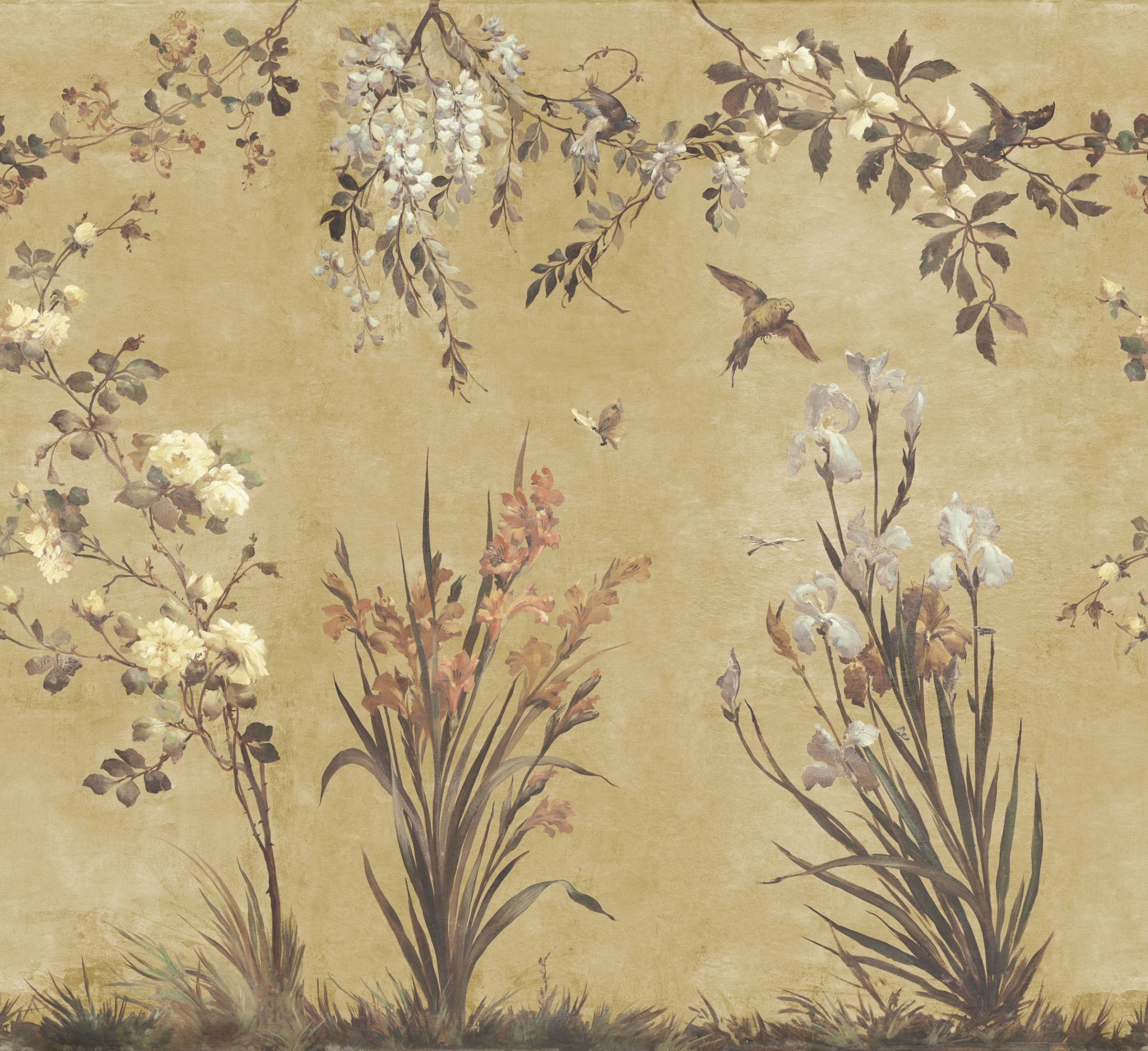 Nicola wall mural by Sandberg – floral design, Yellow – flat swatch showing the repeat, view 4