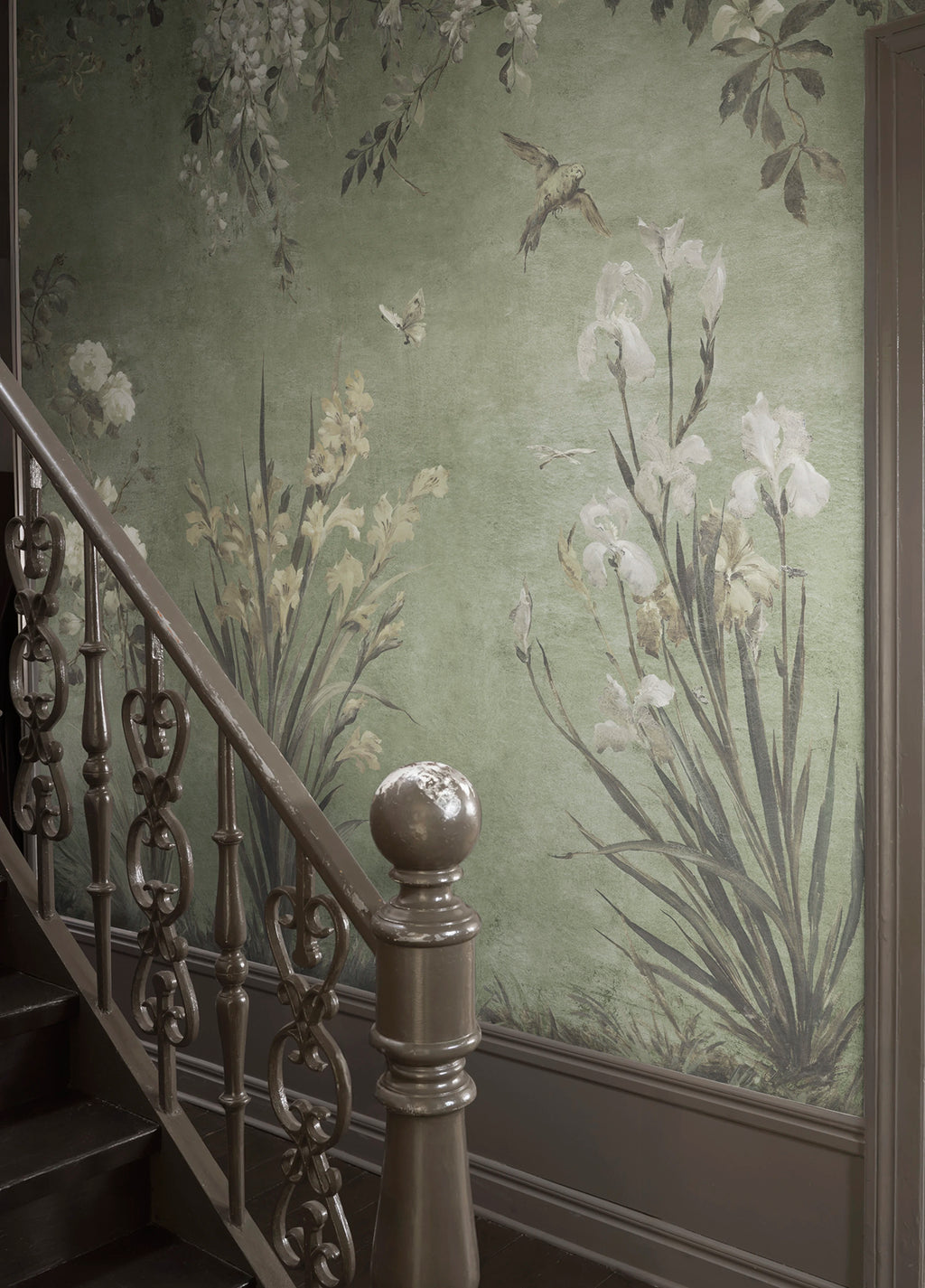 Nicola wall mural by Sandberg – floral design, Sage Green – styled in a room setting, view 6