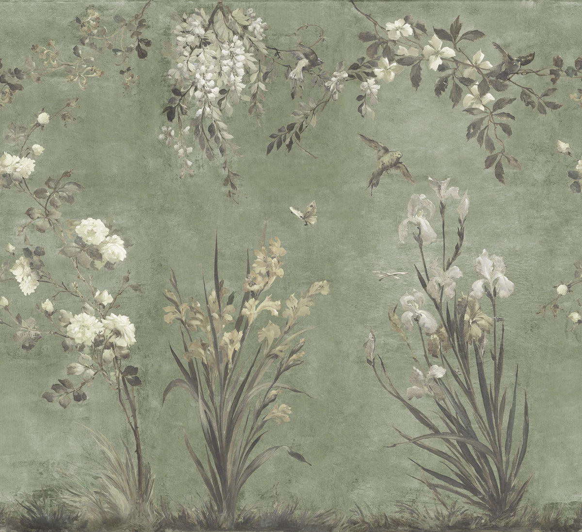 Nicola wall mural by Sandberg – floral design, Sage Green – flat swatch showing the repeat, view 3