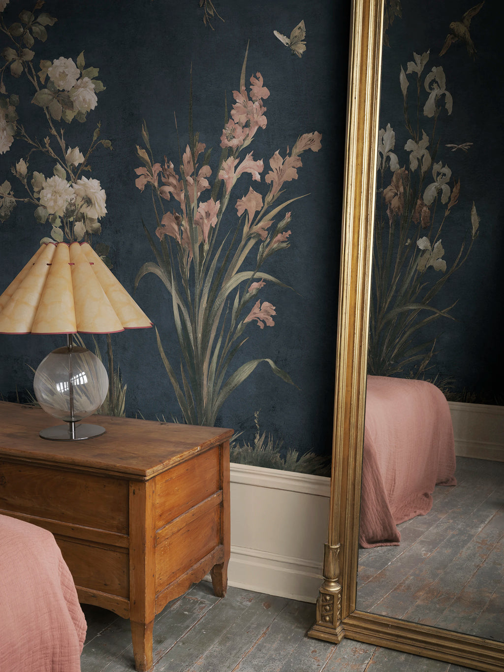 Nicola wall mural by Sandberg – floral design, Blue – Classic Blue – styled in a room setting, view 3