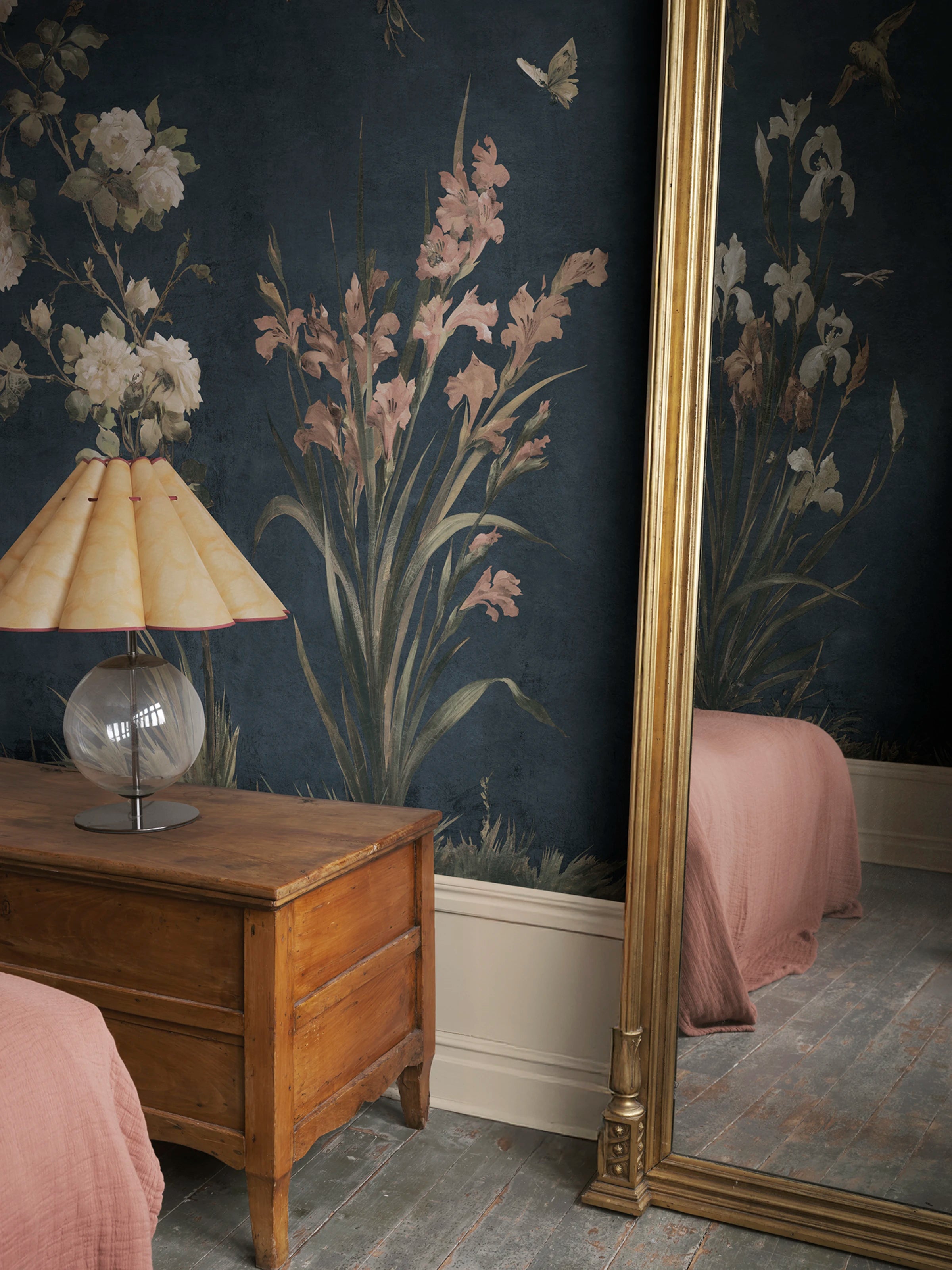Nicola wall mural by Sandberg – floral design, Blue – Classic Blue – styled in a room setting, view 3