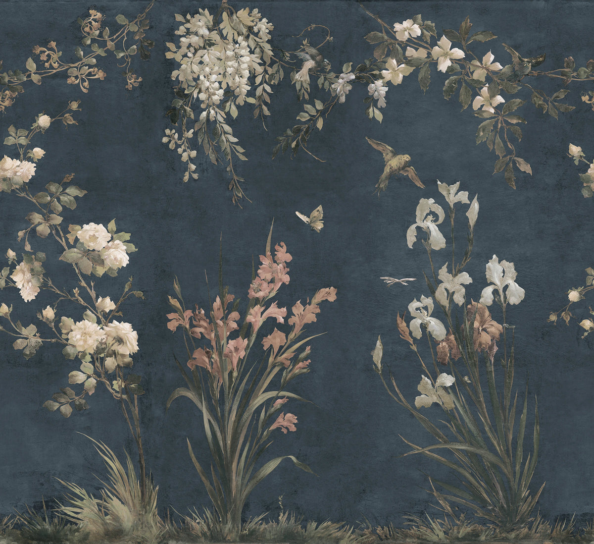 Nicola wall mural by Sandberg – floral design, Blue – Classic Blue – flat swatch showing the repeat, view 2