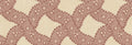Annie wallpaper by Sandberg, flat swatch of scalloped ribbon trellis with daisies in dusky red on a linen background