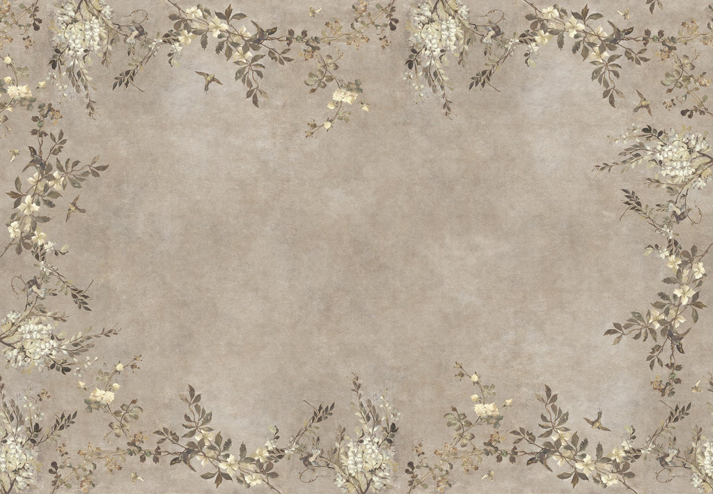 Luca Rectangle wall mural by Sandberg – floral design, Beige – flat swatch showing the repeat