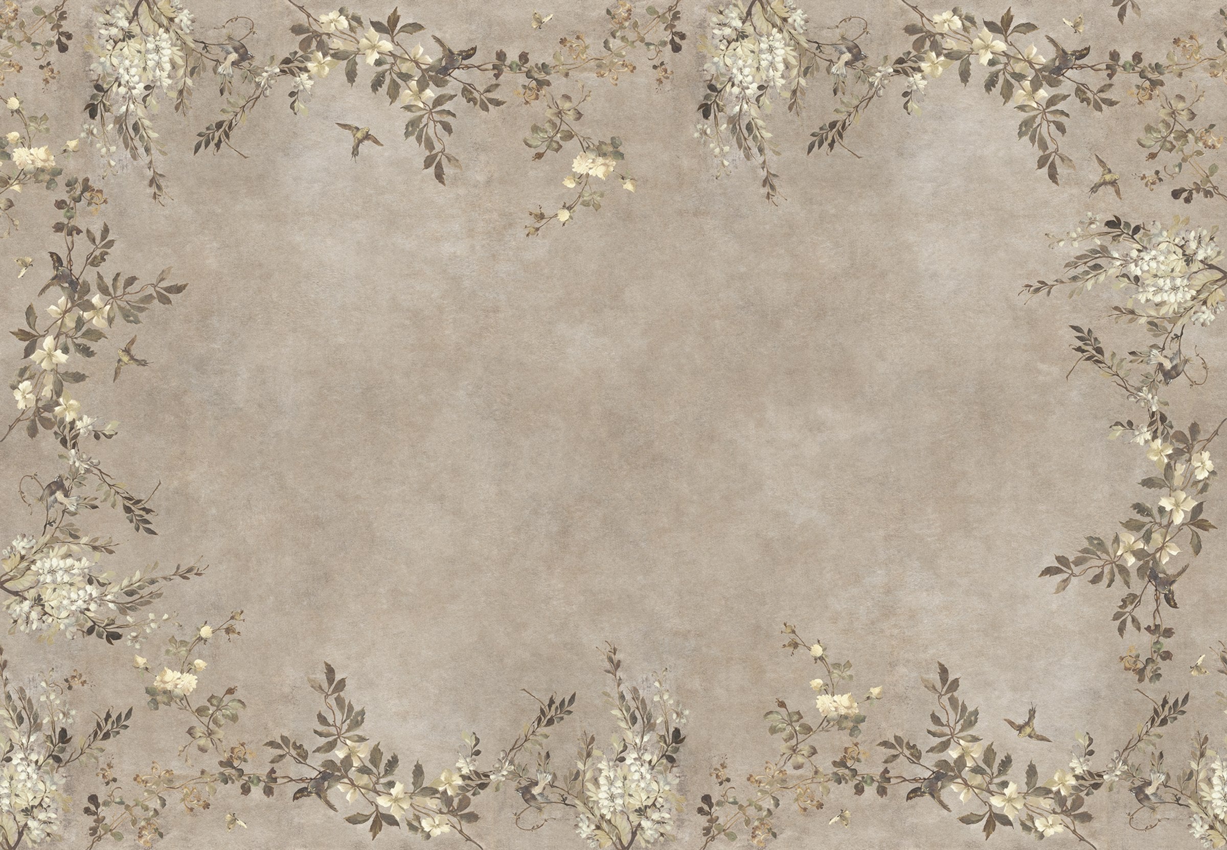 Luca Rectangle wall mural by Sandberg – floral design, Beige – flat swatch showing the repeat
