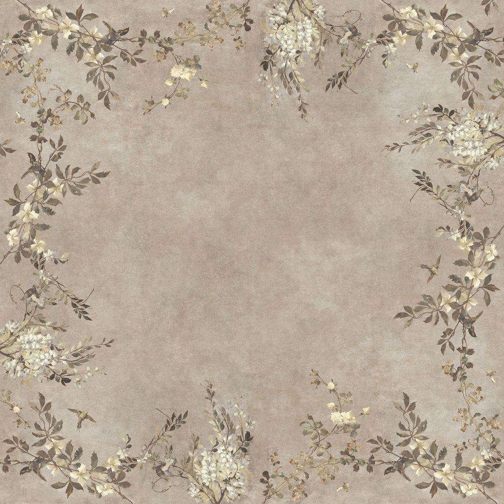 Luca Square wall mural by Sandberg – floral design, Beige – flat swatch showing the repeat