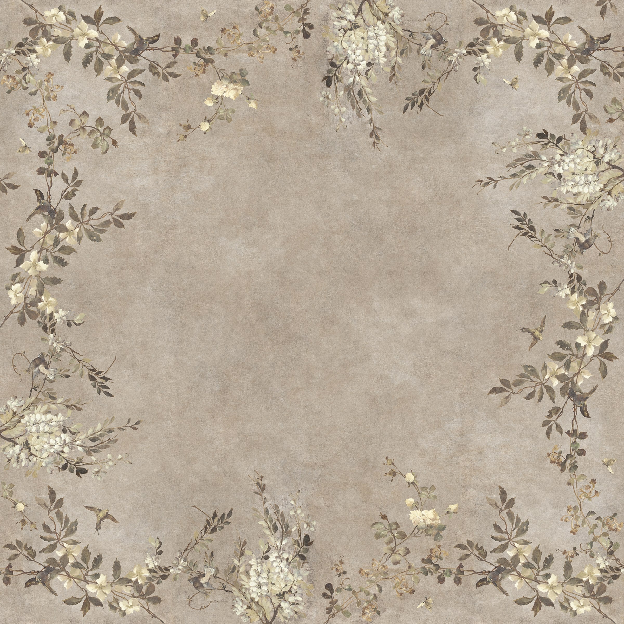 Luca Square wall mural by Sandberg – floral design, Beige – flat swatch showing the repeat