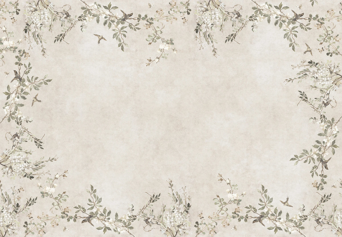 Luca Rectangle wall mural by Sandberg – floral design, Beige – Sand – flat swatch showing the repeat, view 3