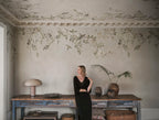 Luca Square wall mural by Sandberg – floral design, Beige – Sand – styled in a room setting, view 5