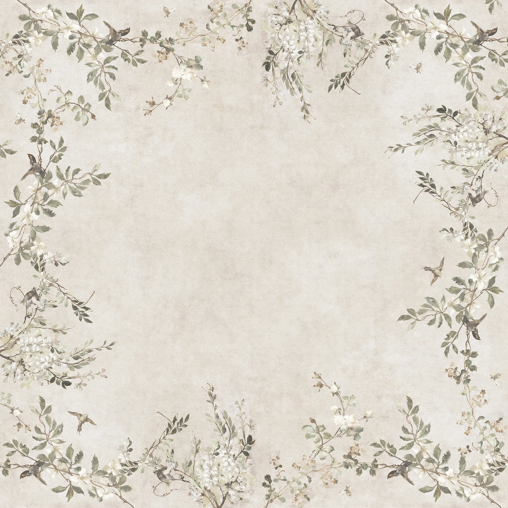 Luca Square wall mural by Sandberg – floral design, Beige – Sand – flat swatch showing the repeat, view 3