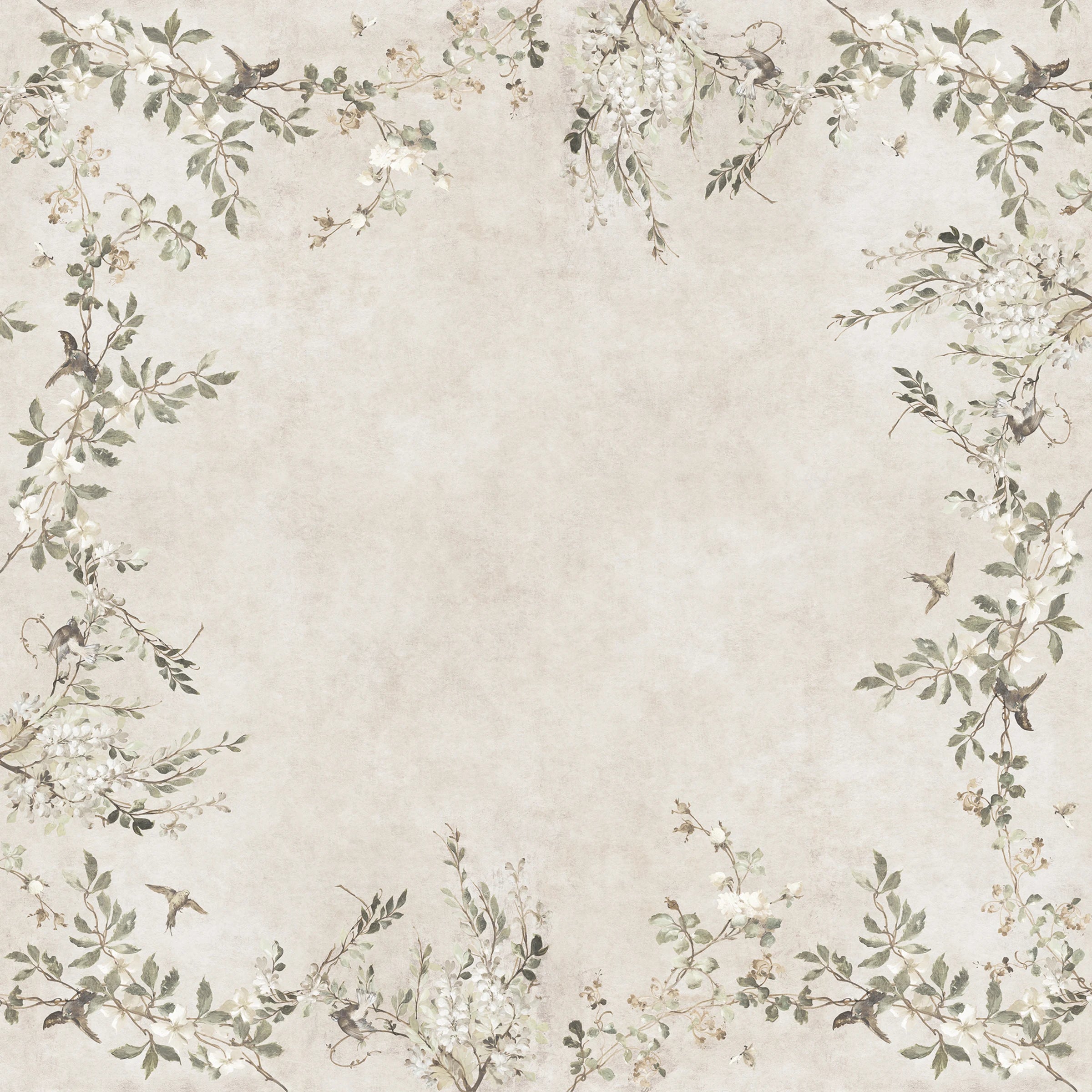 Luca Square wall mural by Sandberg – floral design, Beige – Sand – flat swatch showing the repeat, view 3
