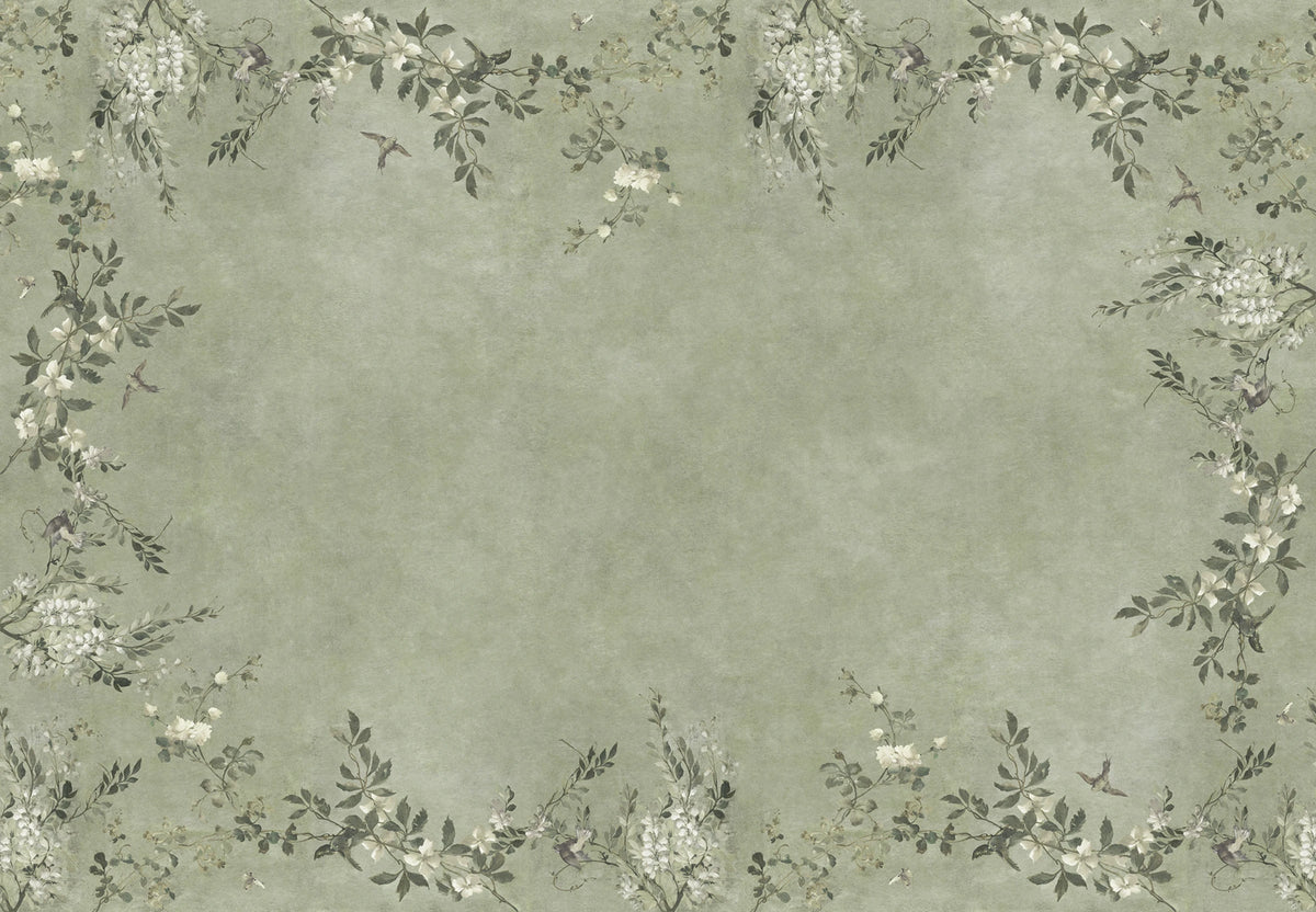 Luca Rectangle wall mural by Sandberg – floral design, Sage Green – flat swatch showing the repeat, view 2