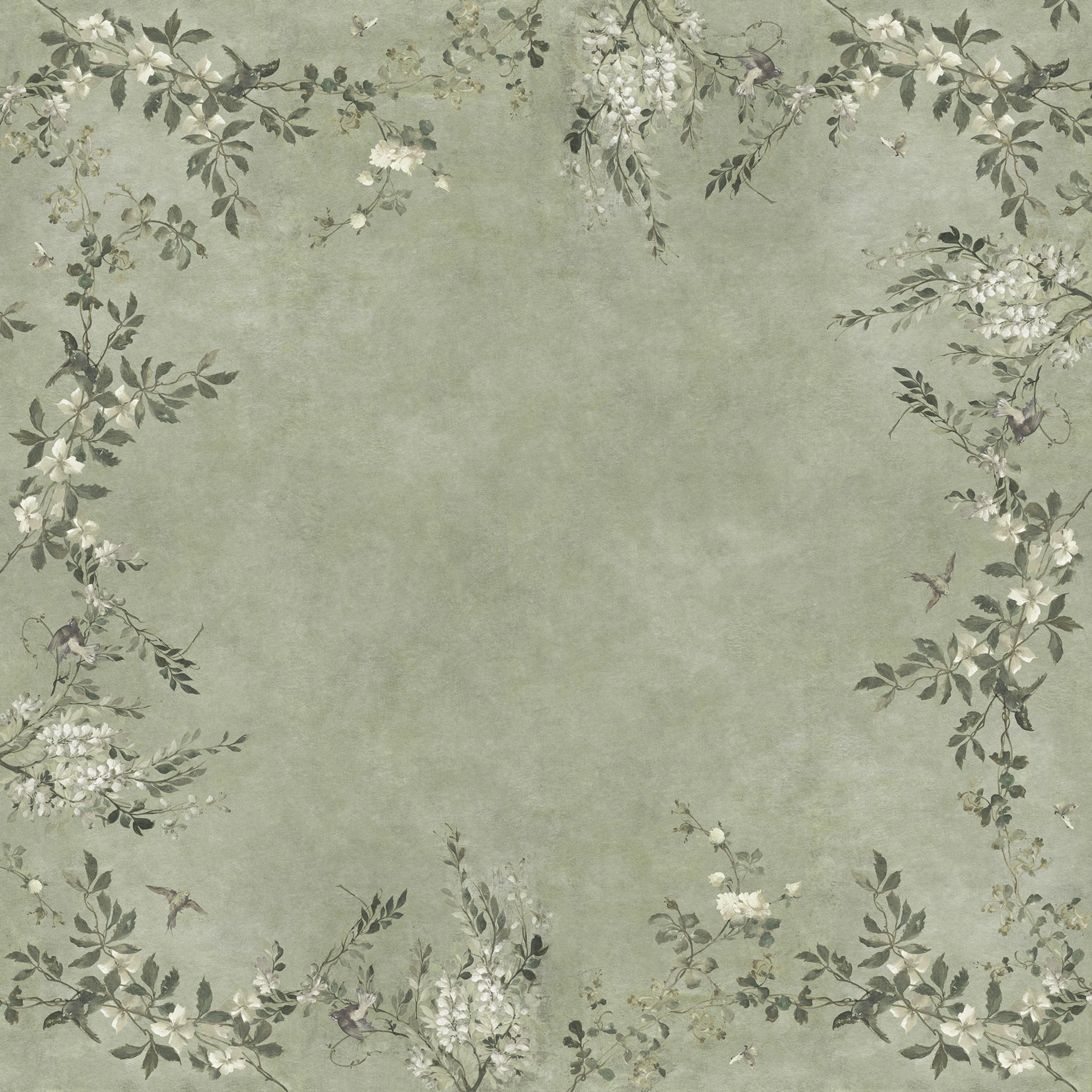 Luca Square wall mural by Sandberg – floral design, Sage Green – flat swatch showing the repeat, view 2