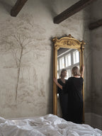Andrea wall mural by Sandberg – forest & woodland design, Beige – Sand – styled in a room setting, view 6