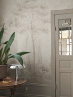 Andrea wall mural by Sandberg – forest & woodland design, Beige – Sand – styled in a room setting, view 7