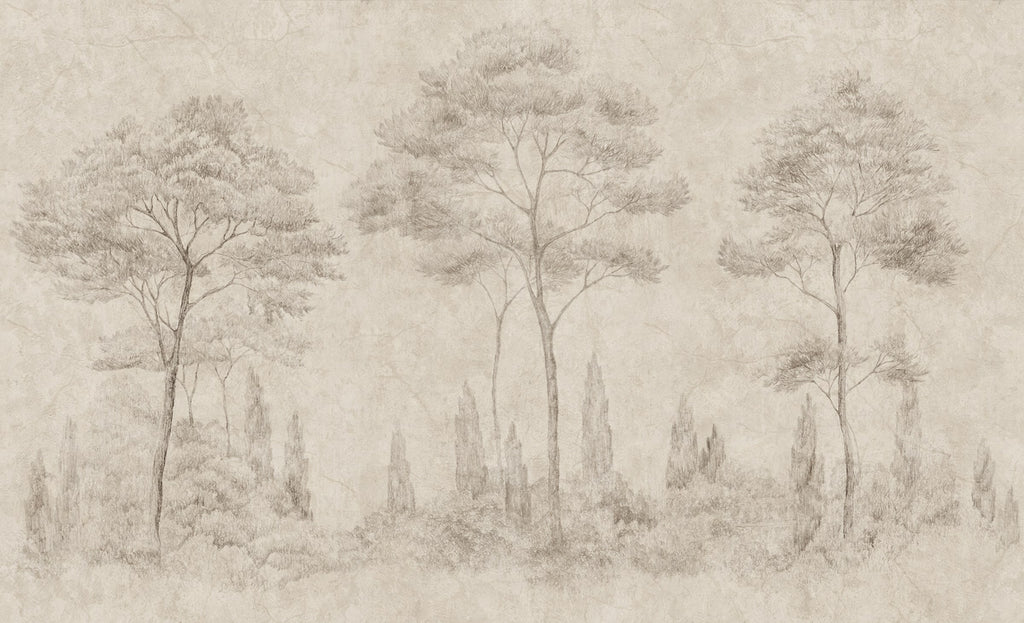 Andrea wall mural by Sandberg – forest & woodland design, Beige – Sand – flat swatch showing the repeat, view 2