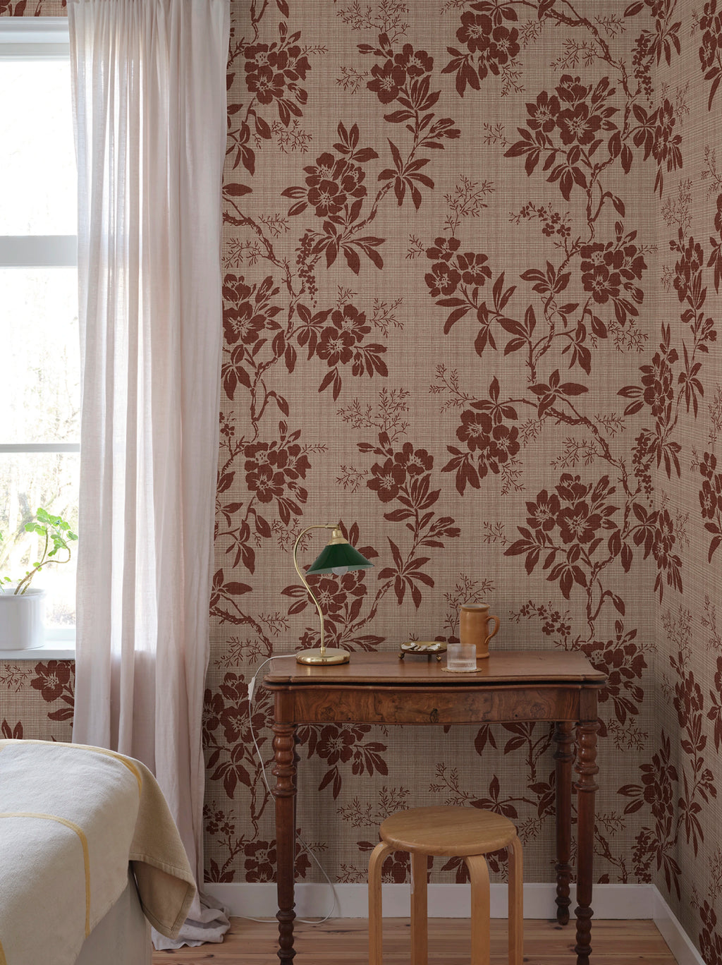 Vera wallpaper by Sandberg – floral design, Red – Burgundy