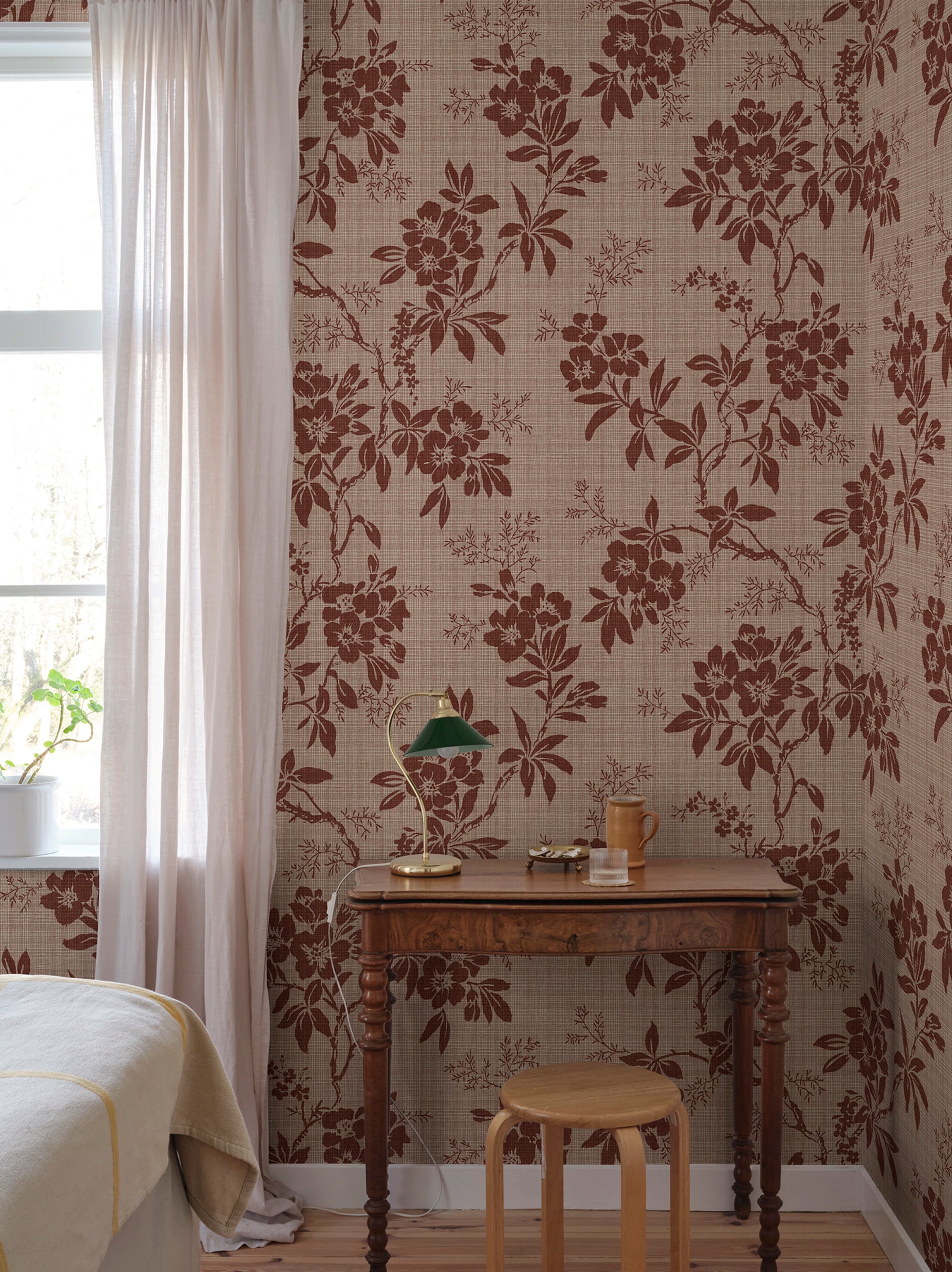 Vera wallpaper by Sandberg – floral design, Red – Burgundy