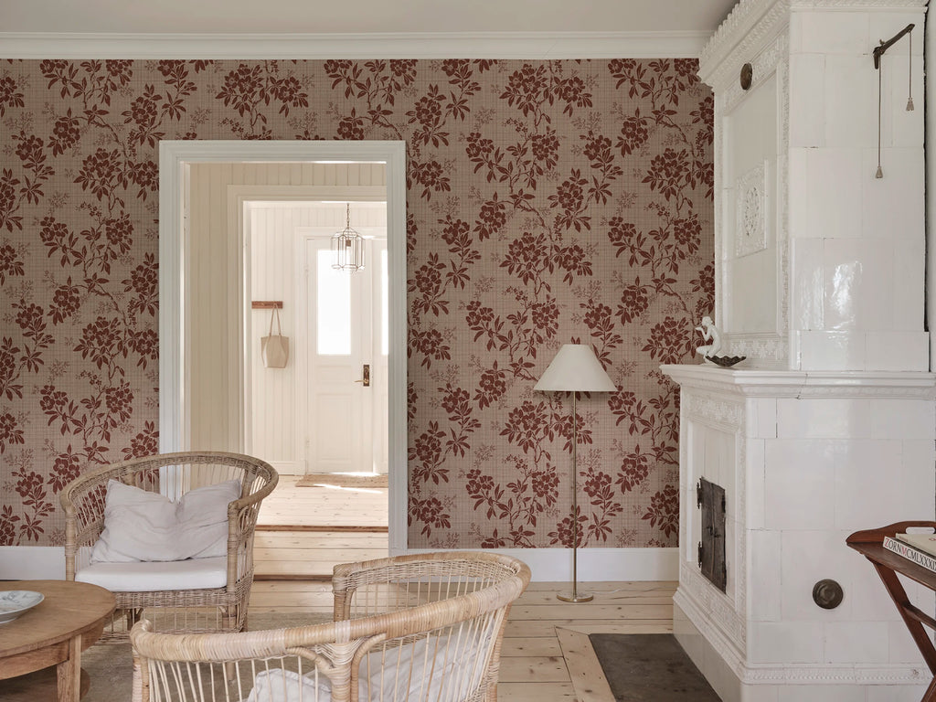 Vera wallpaper by Sandberg – floral design, Red – Burgundy