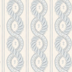 Emilion wallpaper by Sandberg in Blue – looping rope stripe with leaf garlands, misty blue on cream, flat swatch