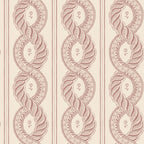 Emilion wallpaper by Sandberg in Red – looping rope stripe with leaf garlands, burgundy on beige, flat swatch