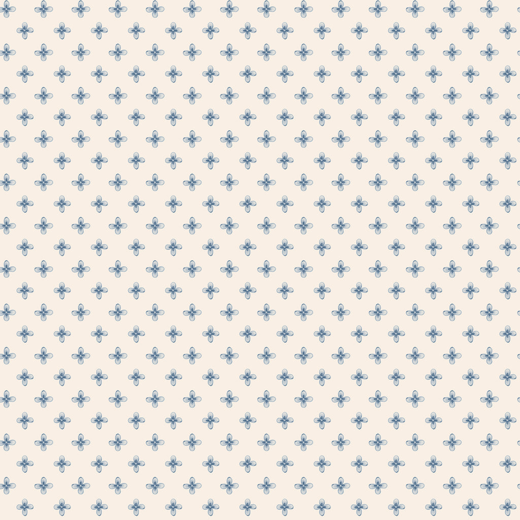 Elise wallpaper by Sandberg in Blue – tiny four-petal ditsy flowers, soft blue on cream, flat swatch