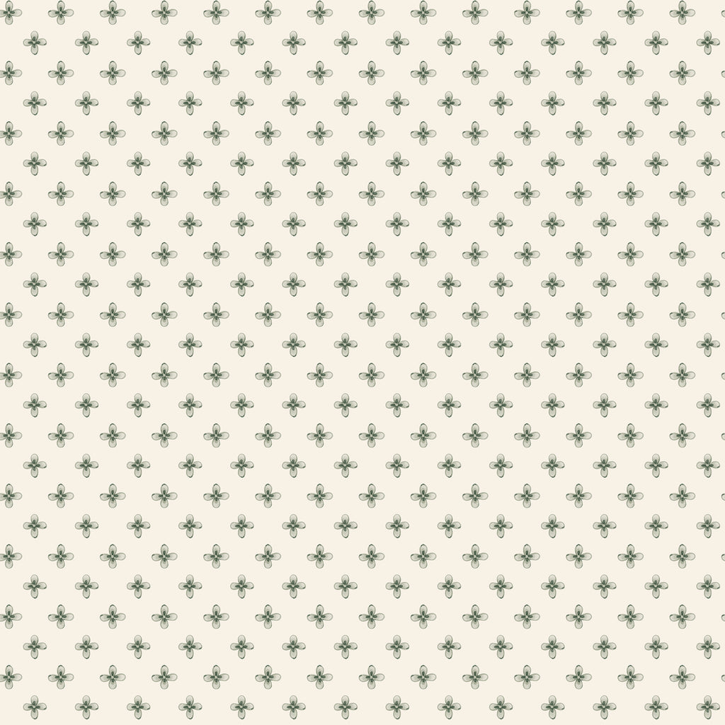 Elise wallpaper by Sandberg in Green – tiny four-petal ditsy flowers, soft sage on cream, flat swatch