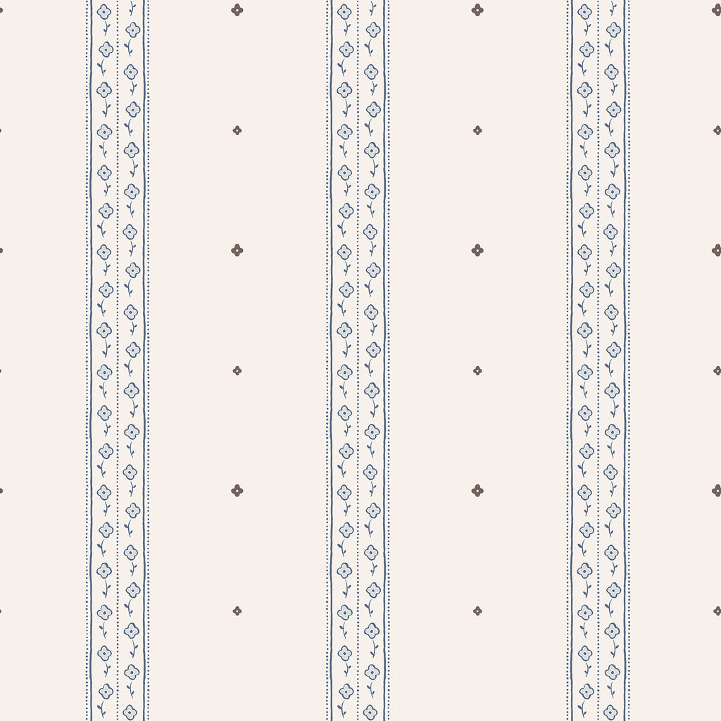 Austine wallpaper by Sandberg in Blue – fine floral ticking stripe, navy on cream, flat swatch