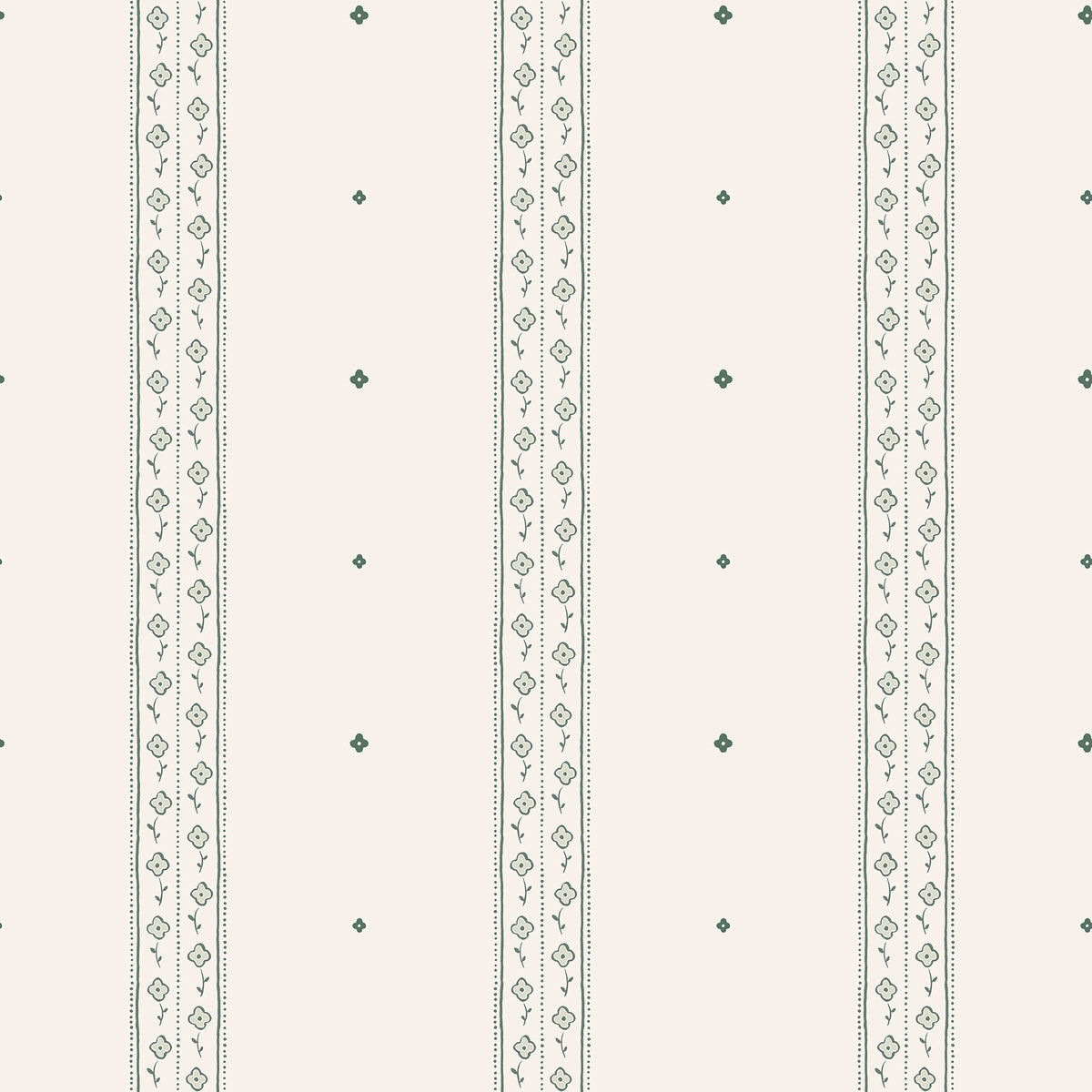 Austine wallpaper by Sandberg in Green – fine floral ticking stripe, deep green on cream, flat swatch