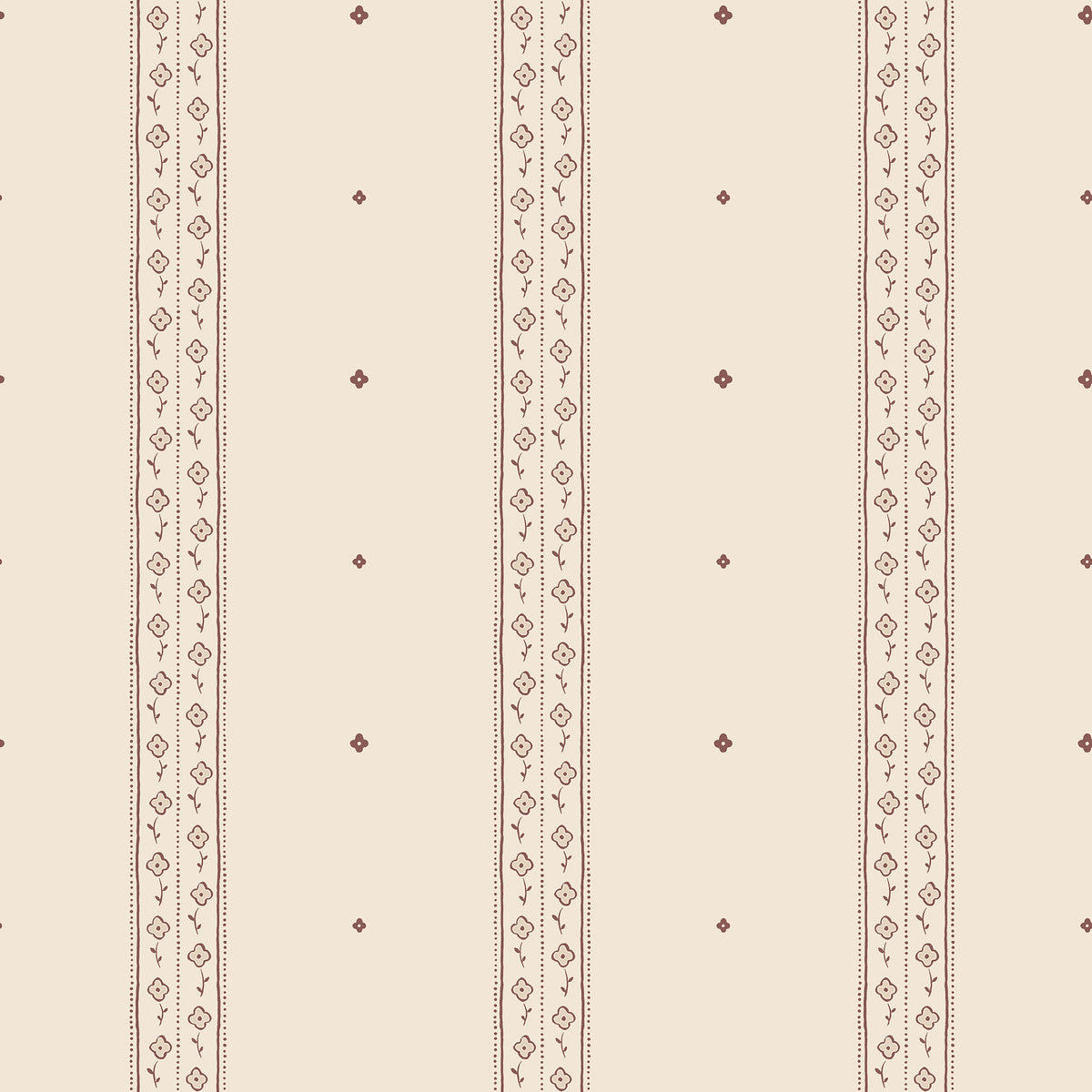 Austine wallpaper by Sandberg in Red – fine floral ticking stripe, burgundy on warm beige, flat swatch