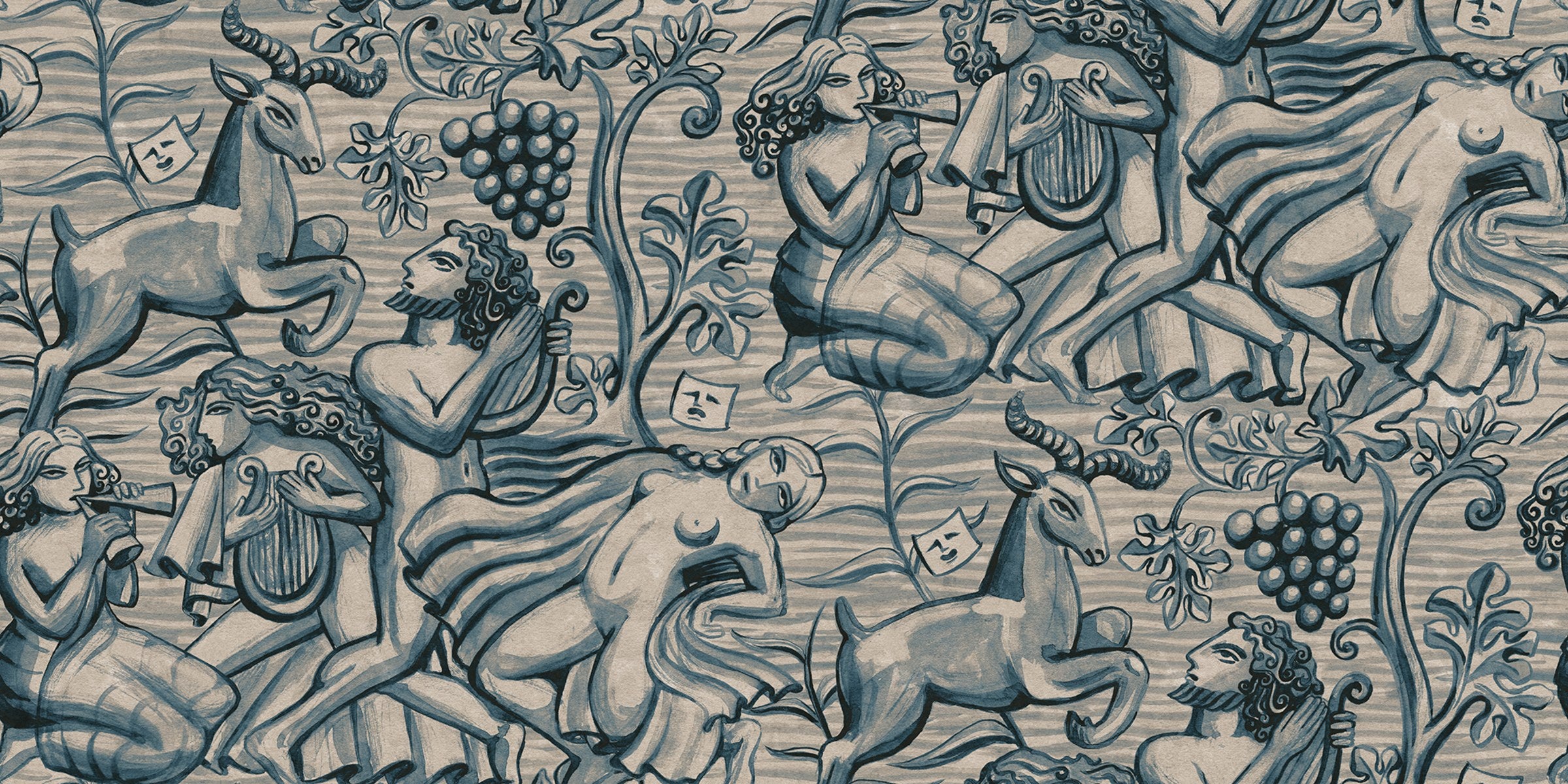 Baccus wallpaper by Sandberg – monochrome design, Blue – flat swatch showing the repeat