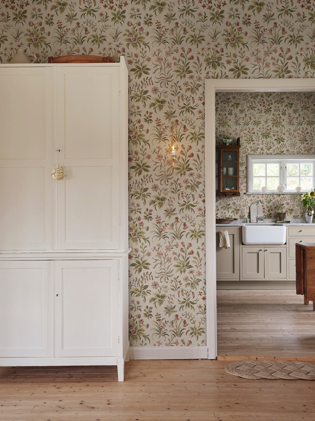 Ania wallpaper by Sandberg in Oat, styled in a room, view 2