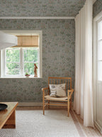 Ania wallpaper by Sandberg in Misty Blue, styled in a room, view 2
