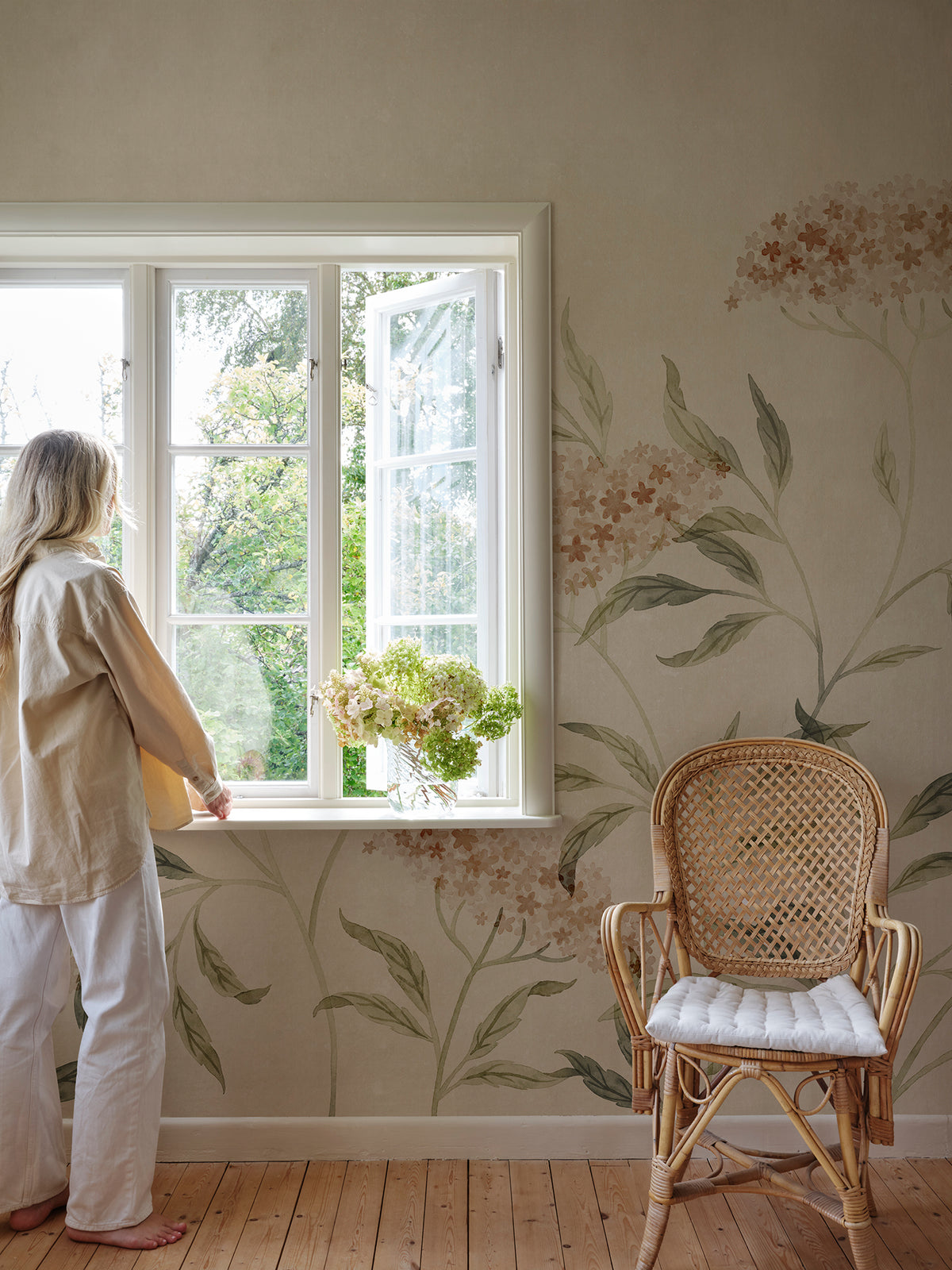 Emmalisa wall mural by Sandberg in Terracotta, styled in a room, view 2
