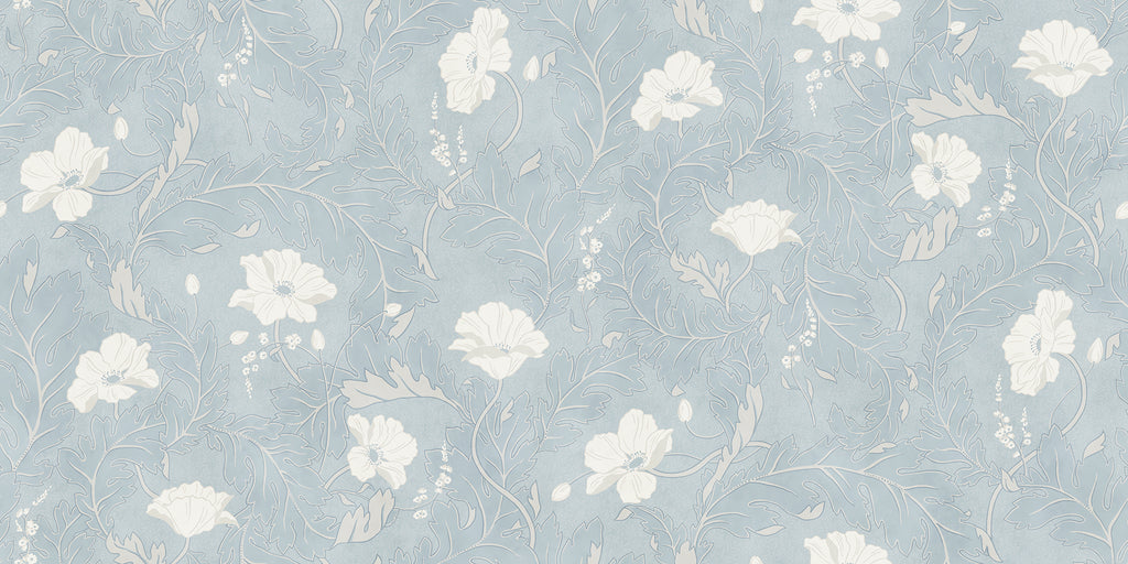 Poppy wallpaper by Sandberg in Light Blue, flat pattern repeat